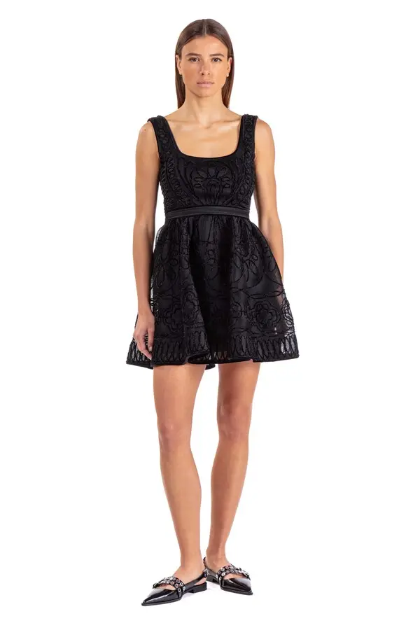 Short Embroidered Basket Knit Dress 2 Image