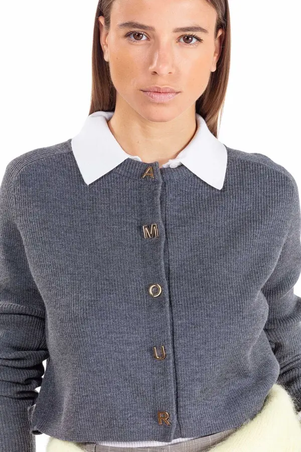 Round-Neck Rib Knit Cardigan 1 Image