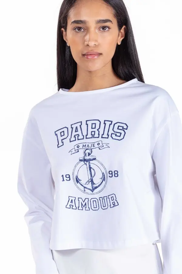 Cropped Long-Sleeve Graphic T-Shirt 1 Image