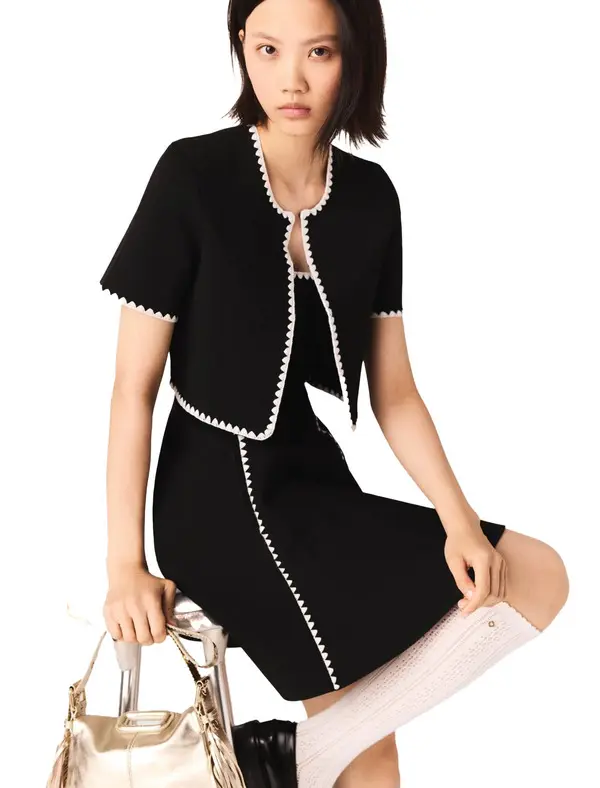 Topstitched Cropped Cardigan 1 Image