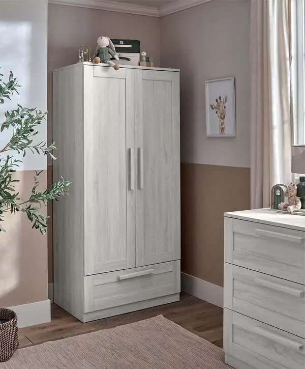  Atlas 2 Door Nursery Wardrobe with Storage Drawer - Nimbus White 3 Image