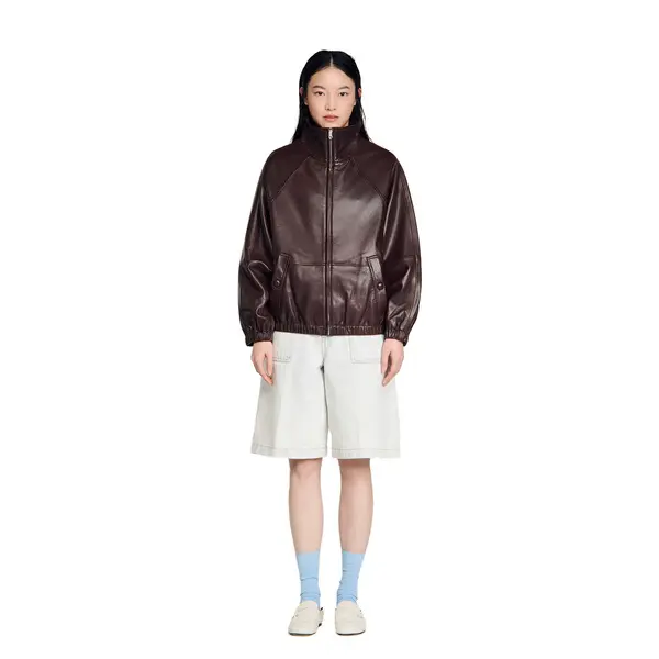 Oversized Zip-up Leather Jacket 4 Image