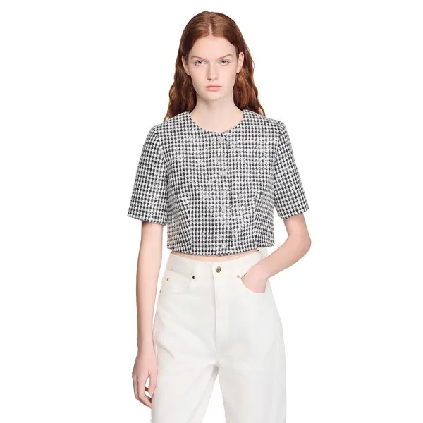 Cropped Houndstooth Tweed Jacket 1 Image