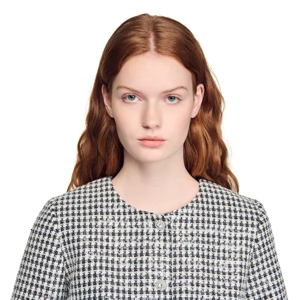 Cropped Houndstooth Tweed Jacket 2 Image