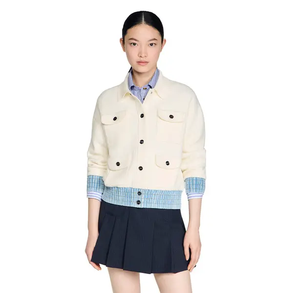 Oversized Bouclé Cardigan with Denim Details 2 Image