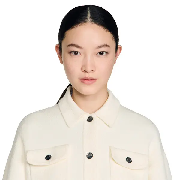 Oversized Bouclé Cardigan with Denim Details 3 Image