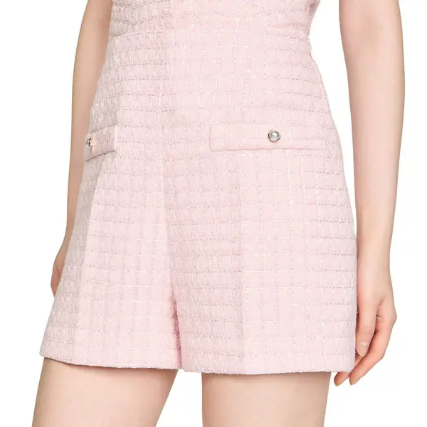 Sequin Check Tweed Shorts 1 Image