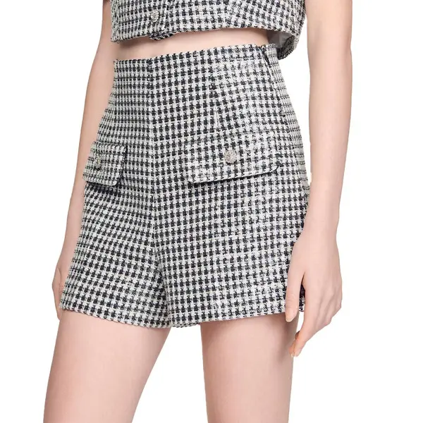 Sequin Houndstooth Tweed Shorts 1 Image