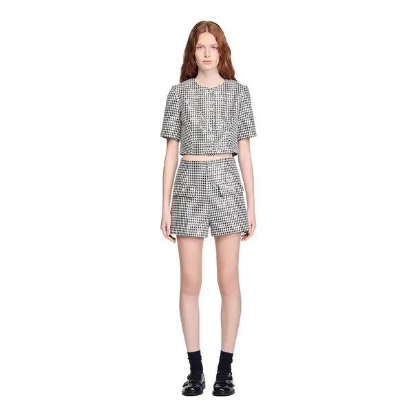 Sequin Houndstooth Tweed Shorts 2 Image
