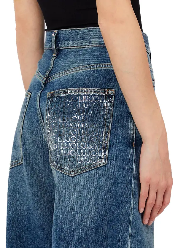 High Waisted Straight Leg Jeans with Rhinestones 1 Image