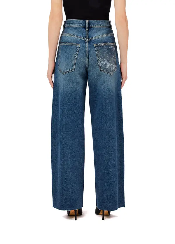 High Waisted Straight Leg Jeans with Rhinestones 3 Image