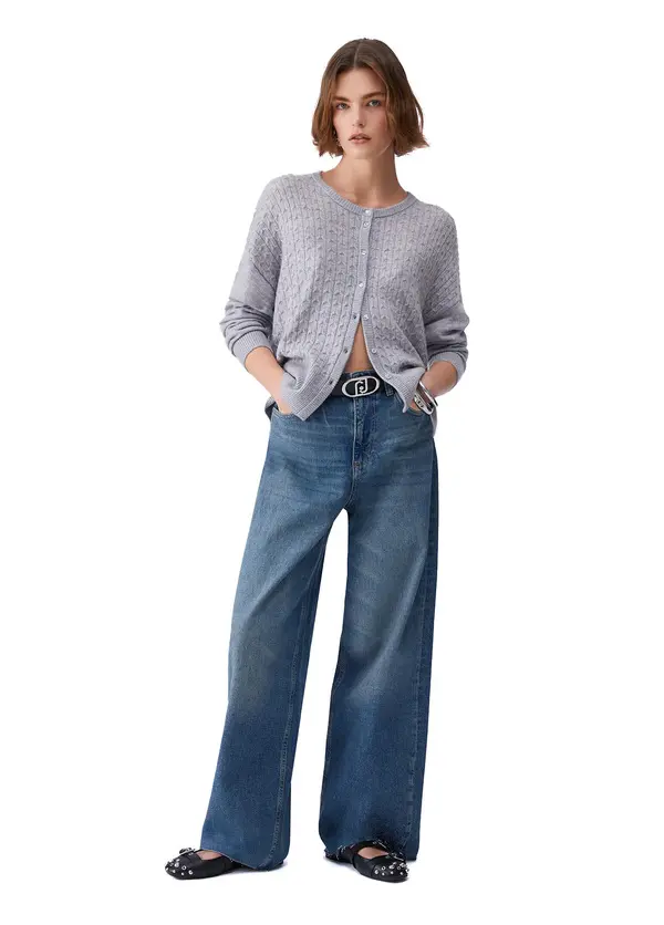 High Waisted Straight Leg Jeans with Rhinestones 4 Image