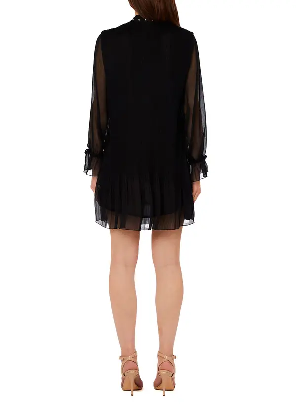 Pleated Short Dress with Jewel Embellishments 3 Image