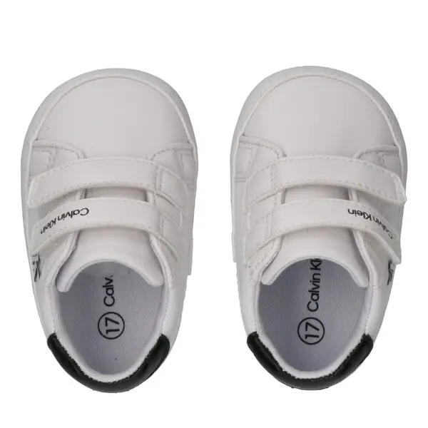 White & Black Logo Soft Velcro Sneakers for Babies 2 Image