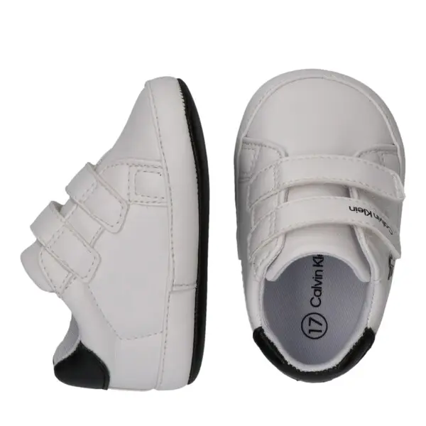 White & Black Logo Soft Velcro Sneakers for Babies 3 Image