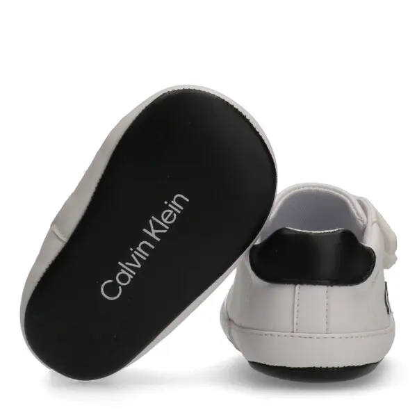 White & Black Logo Soft Velcro Sneakers for Babies 4 Image