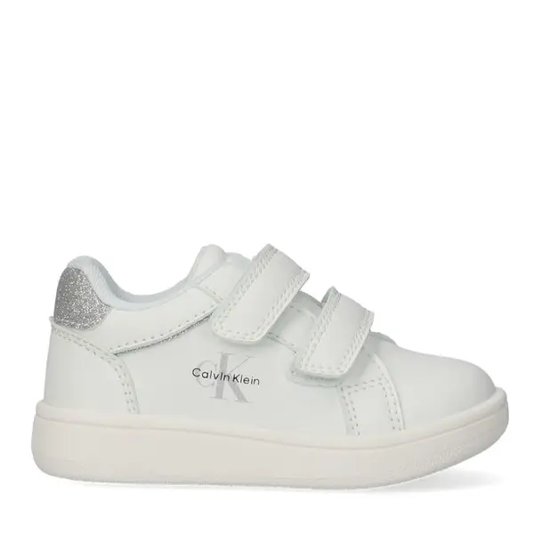 Kids Girls Grey Logo Velcro Sneakers with Glittery Heel 1 Image