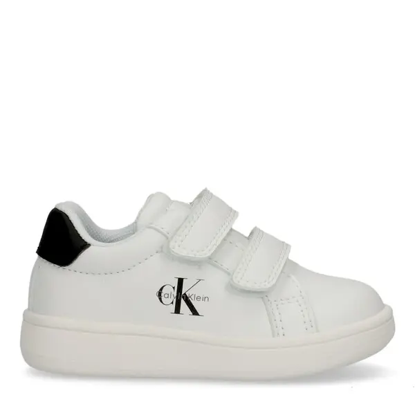 White & Black Logo  Velcro Sneakers 1 Image