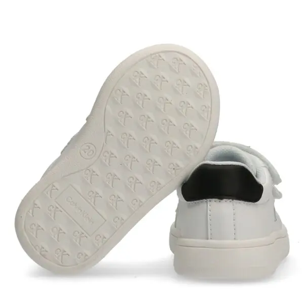 White & Black Logo  Velcro Sneakers 2 Image