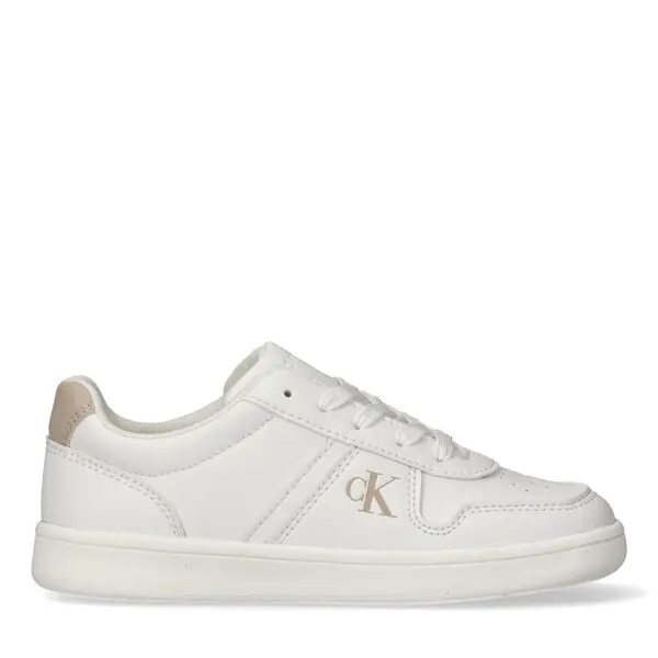 Low Cut Lace Up Leather Sneakers with Beige Logo 1 Image