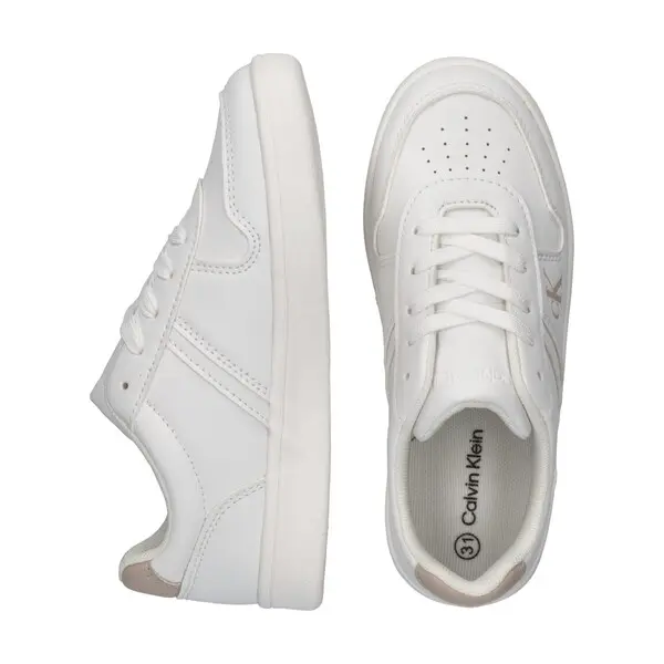 Low Cut Lace Up Leather Sneakers with Beige Logo 2 Image