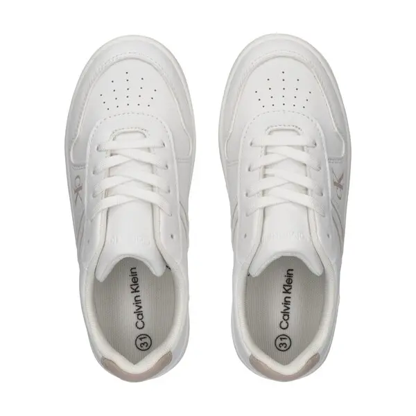 Low Cut Lace Up Leather Sneakers with Beige Logo 4 Image