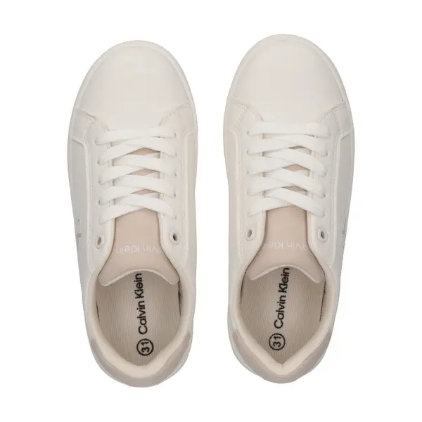 Kids Neutral Low-Top White Sneakers with Rose Gold Logo 2 Image