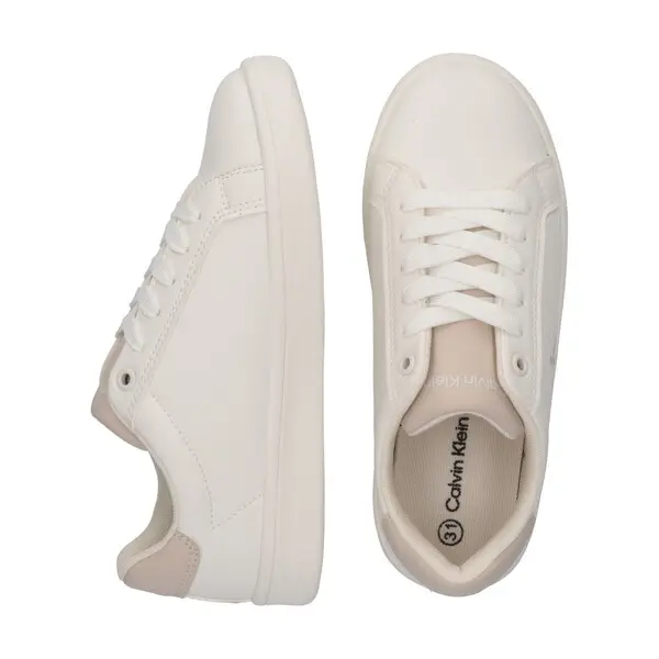 Kids Neutral Low-Top White Sneakers with Rose Gold Logo 3 Image