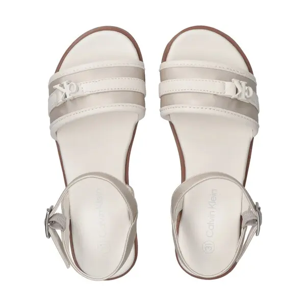 Adjustable Buckle Sandals with White Satin Detail and Logo 2 Image