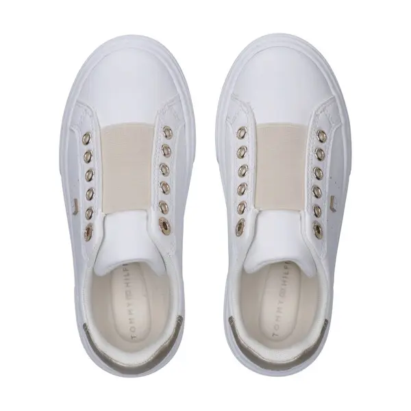 White & Gold Slip-On Trainers 1 Image