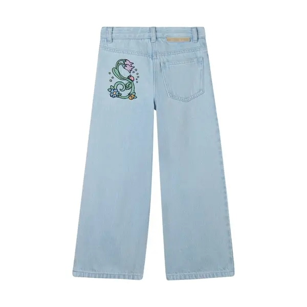 Light Wash Denim Jeans with Floral "S" Back Pocket Embroidery 1 Image