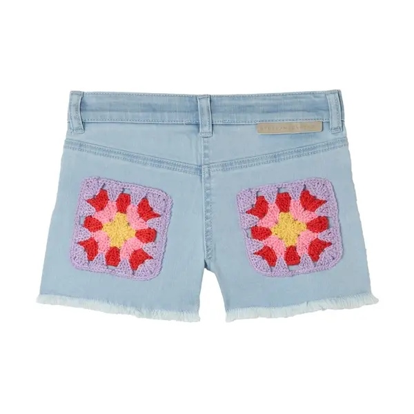Denim Shorts with Crochet Granny Square Patches 1 Image