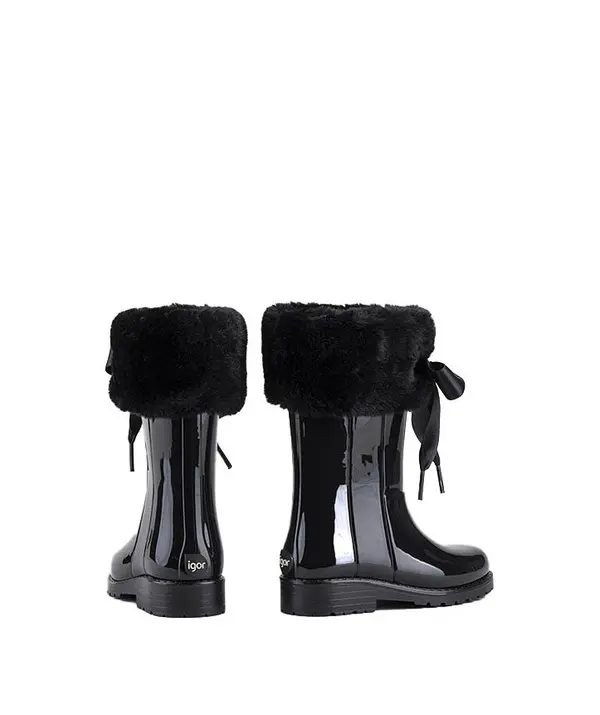 Faux-Fur Trimmed Ribbon Rain Boots 2 Image
