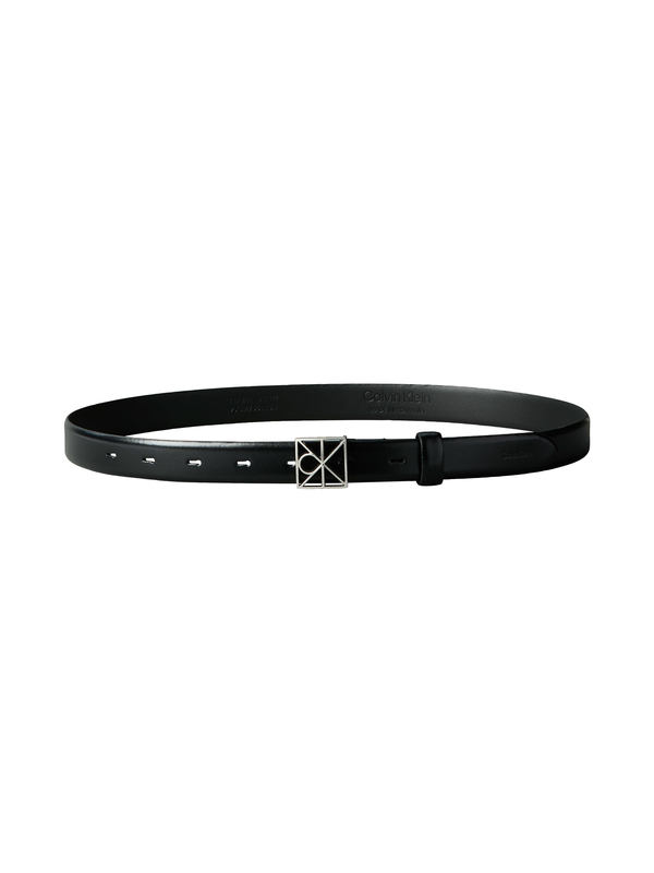 Smooth Black Leather Belt with Geometric Monogram Buckle 2 Image