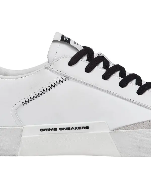 Distressed Whiet-Black Leather Sneakers 1 Image