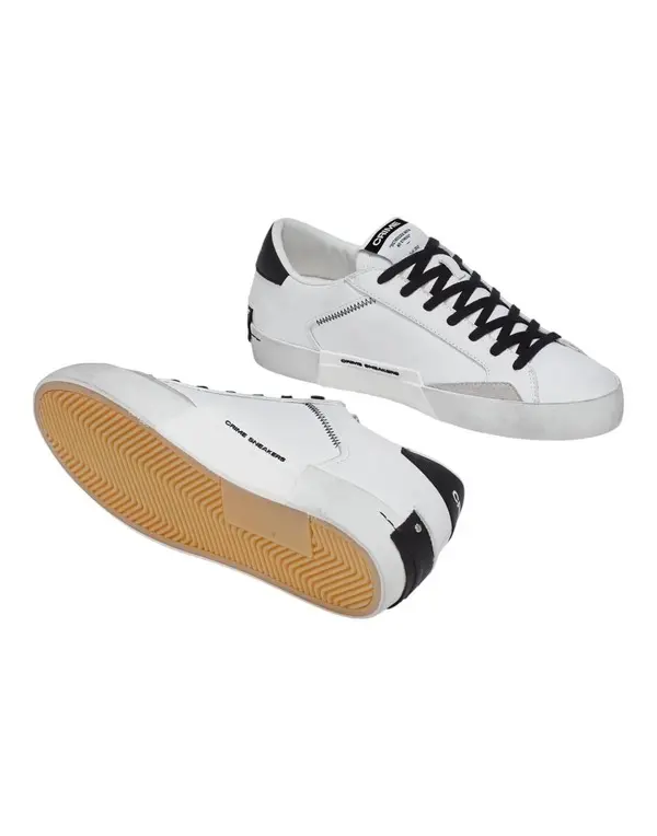 Distressed Whiet-Black Leather Sneakers 2 Image