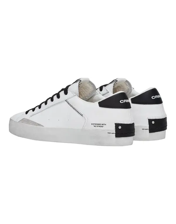 Distressed Whiet-Black Leather Sneakers 3 Image