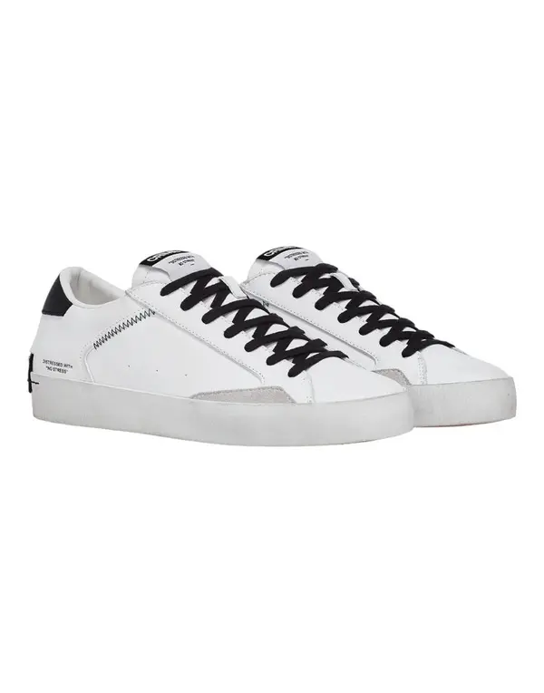 Distressed Whiet-Black Leather Sneakers 4 Image