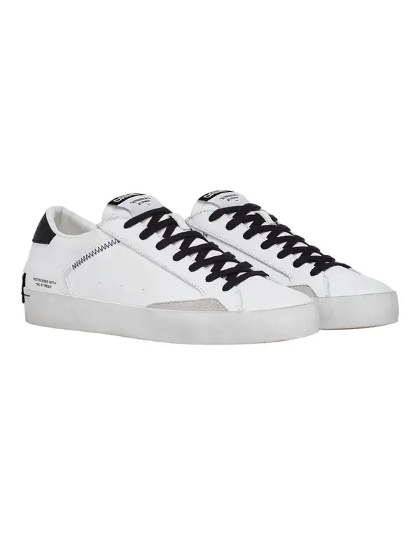 Distressed Whiet-Black Leather Sneakers 5 Image