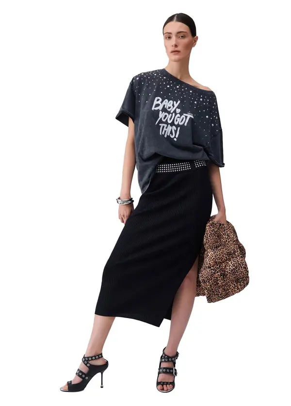 Knit Midi Skirt with Studs 1 Image