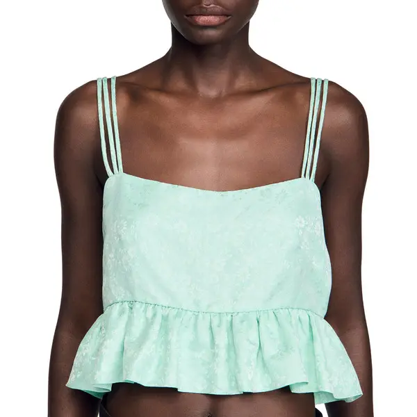 Floral Jacquard Ruffle Crop Top 2 Image