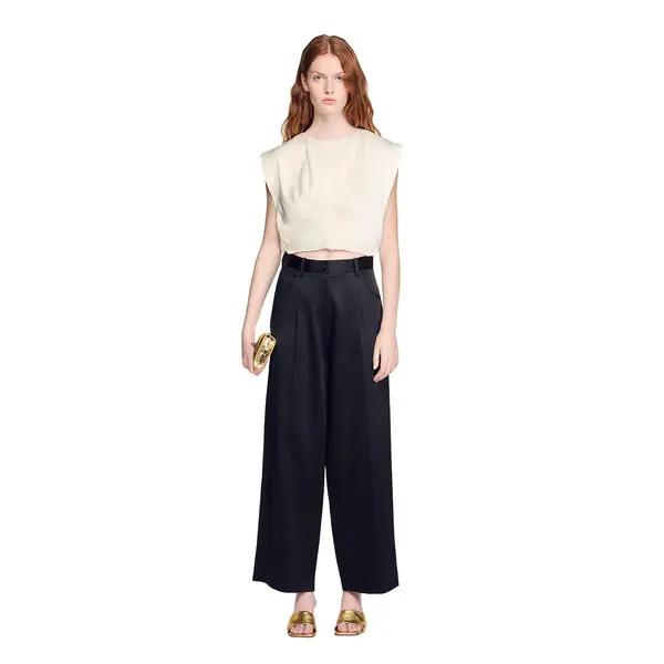 Satin-Effect Wide-Leg Trousers 2 Image