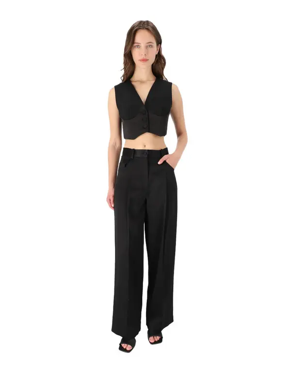Satin-Effect Wide-Leg Trousers 3 Image
