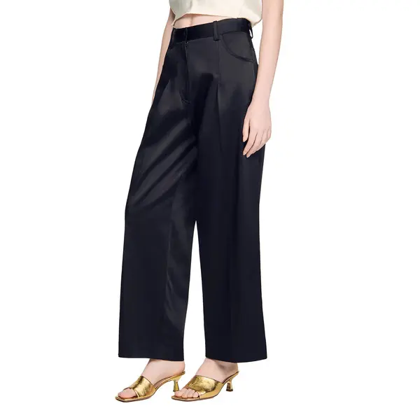 Satin-Effect Wide-Leg Trousers 4 Image