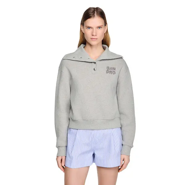 Embroidered Split Neck Sweatshirt 1 Image