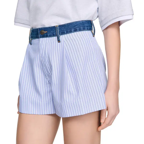 Striped Shorts with Denim Details 2 Image
