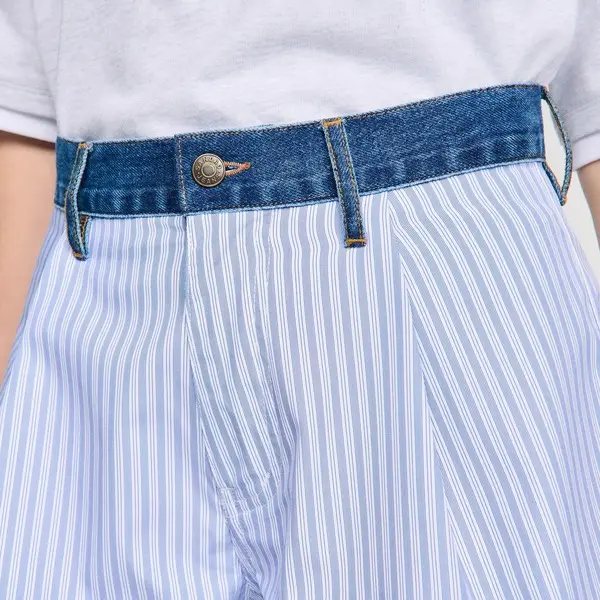 Striped Shorts with Denim Details 3 Image