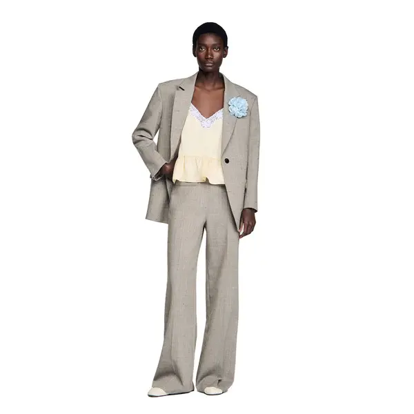 Wide-Leg Checked Wool Trousers 3 Image