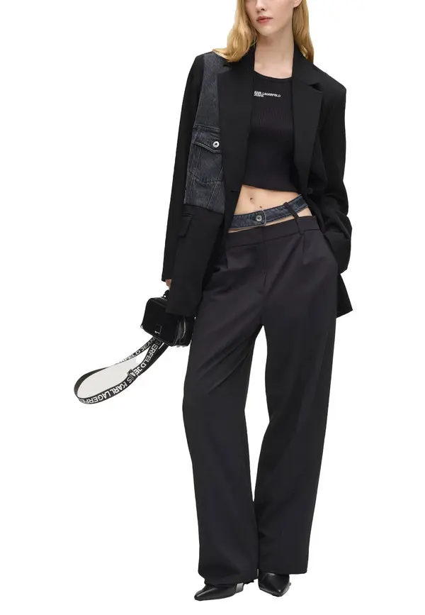 Mixed Denim Double-breasted Blazer 2 Image