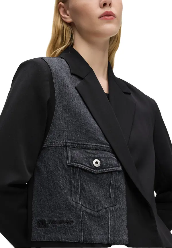 Mixed Denim Double-breasted Blazer 3 Image